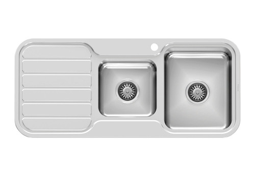 1000 Series 1 and 3/4 LH Bowl Sink with Drainer with Hole Polished Stainless Steel [303155]