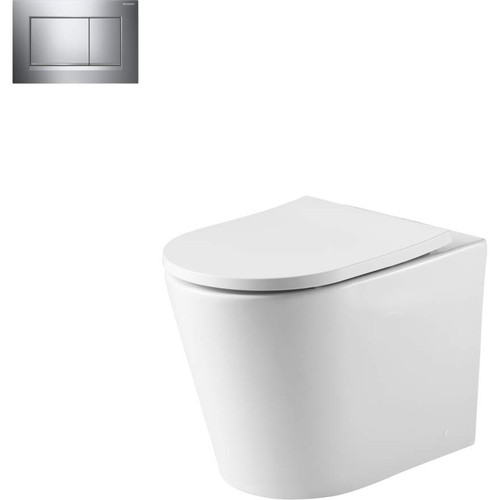 Oslo Rimless Wall Faced Toilet Suite w/Geberit Chrome Square Push Plate [166267]