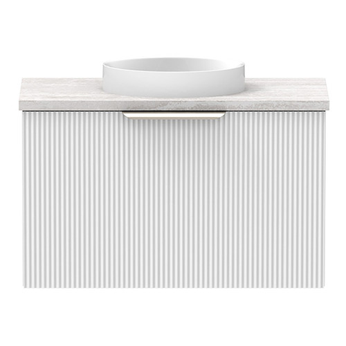Mosman Mini Vanity with Basin 600mm 1 Door, Ultra White Matte & Grey Travertine [304068]