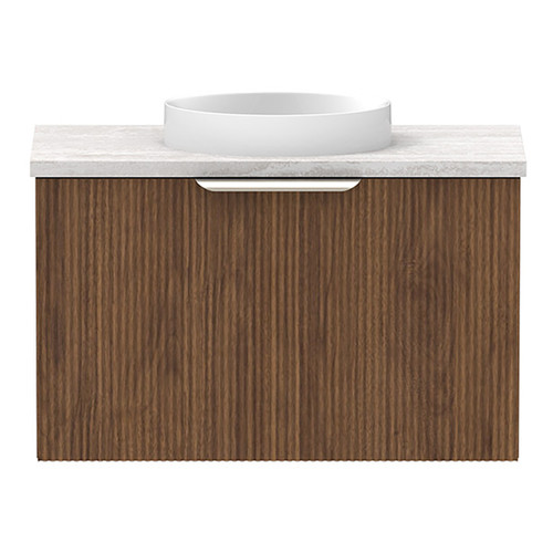 Mosman Mini Vanity with Basin 600mm 1 Door, Florentine Walnut & Grey Travertine [304059]