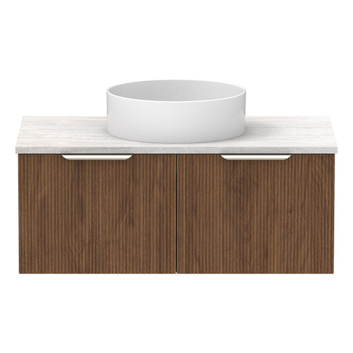 Mosman Vanity with Basin 900mm 2 Drawer, Florentine Walnut & Grey Travertine [304009]