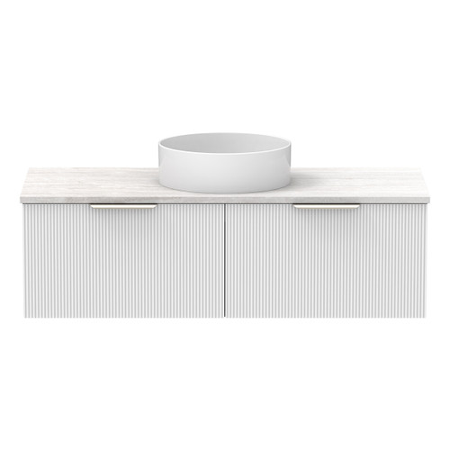 Mosman Vanity with Centre Basin 1200mm 2 Drawer, Ultra White Matte & Grey Travertine [304046]