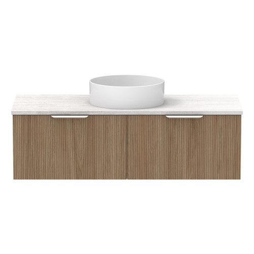 Mosman Vanity with Centre Basin 1200mm 2 Drawer, Prime Oak & Grey Travertine [304054]