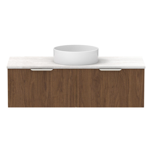 Mosman Vanity with Centre Basin 1200mm 2 Drawer, Florentine Walnut & Grey Travertine [304056]
