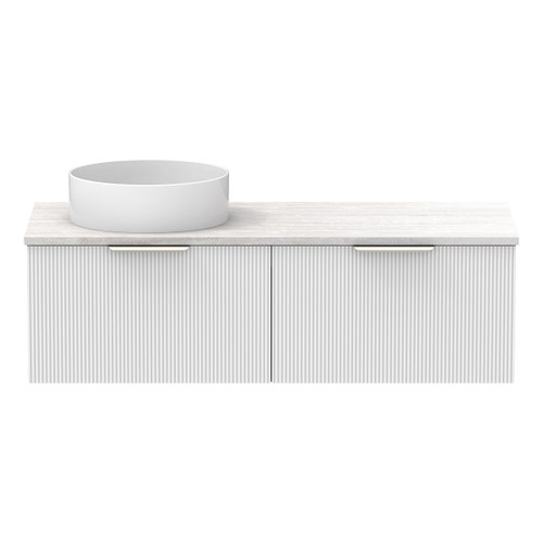 Mosman Vanity with Left Hand Basin 1200mm 2 Drawer, Ultra White Matte & Grey Travertine [304076]