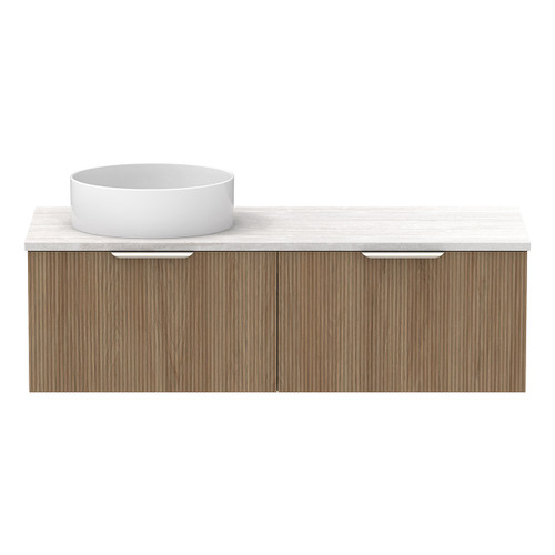 Mosman Vanity with Left Hand Basin 1200mm 2 Drawer, Prime Oak & Grey Travertine [304077]