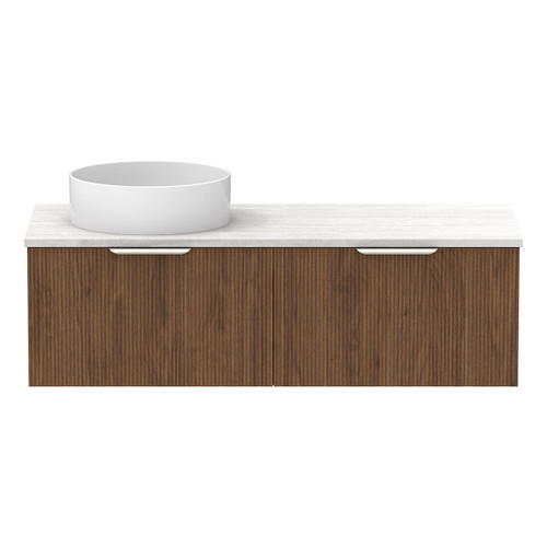 Mosman Vanity with Left Hand Basin 1200mm 2 Drawer, Florentine Walnut & Grey Travertine [304074]