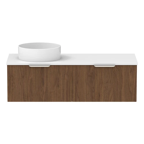 Mosman Vanity with Left Hand Basin 1200mm 2 Drawer, Florentine Walnut & Bright White [304021]