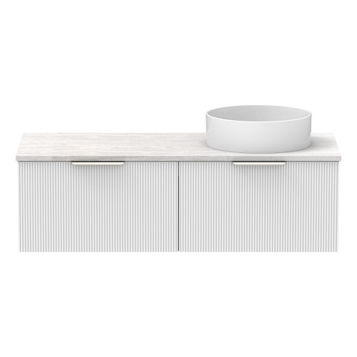 Mosman Vanity with Right Hand Basin 1200mm 2 Drawer, Ultra White Matte & Grey Travertine [304026]