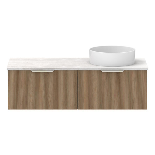 Mosman Vanity with Right Hand Basin 1200mm 2 Drawer, Prime Oak & Grey Travertine [304024]