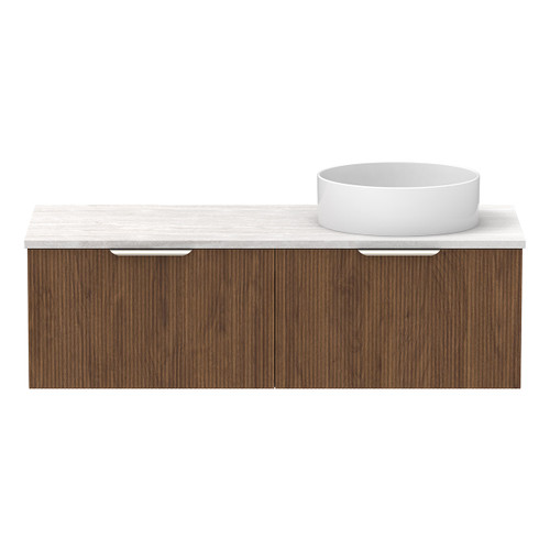 Mosman Vanity with Right Hand Basin 1200mm 2 Drawer, Florentine Walnut & Grey Travertine [304014]