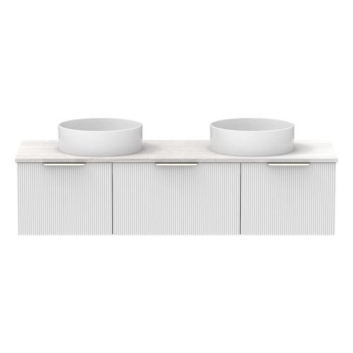 Mosman Vanity with Double Basin 1500mm 3 Drawer, Ultra White Matte & Grey Travertine [304027]