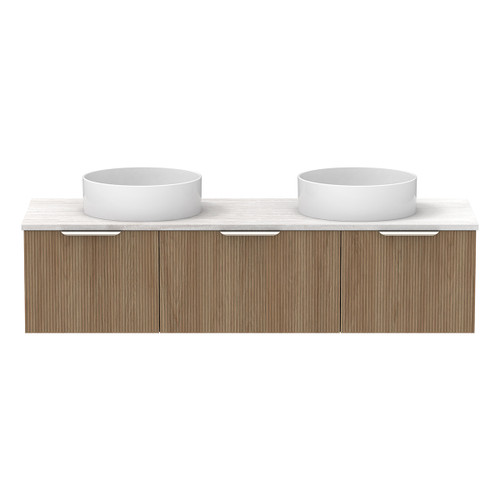 Mosman Vanity with Double Basin 1500mm 3 Drawer, Prime Oak & Grey Travertine [304031]