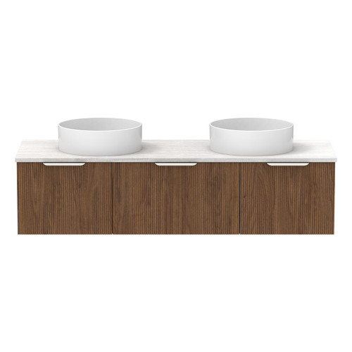 Mosman Vanity with Double Basin 1500mm 3 Drawer, Florentine Walnut & Grey Travertine [304032]