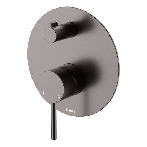 FIenza Kaya Upright Wall Diverter MIxer Large Round Plate Pvd Gunmetal [201640]