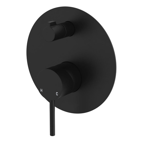 FIenza Kaya Upright Wall Diverter MIxer Large Round Plate Matte Black [201624]