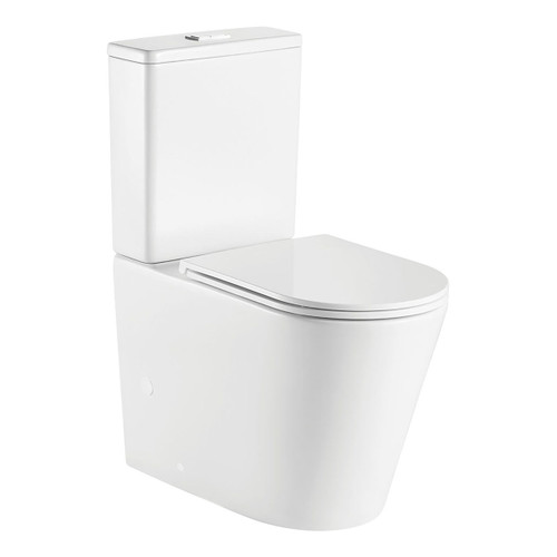 Kaya Tornado Flush Back-to-Wall Toilet Suite Pan + Slim Seat + Geberit Cistern S-Trap 90-160 Gloss White [304256]