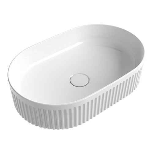 Cadel Gloss White Pill Above Counter Basin with V Groove Surface 500 x 320 x 120mm [305218]