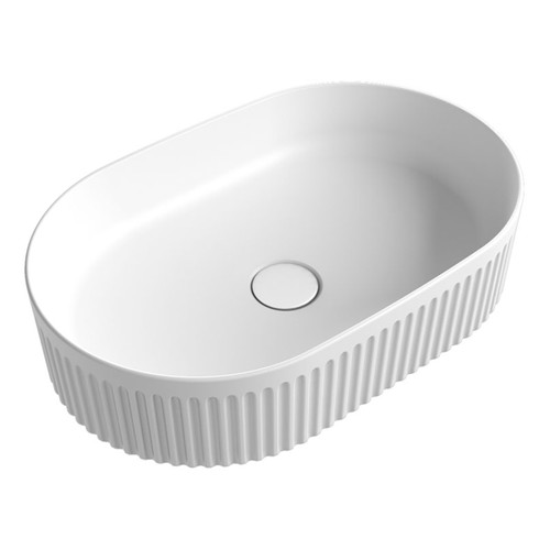 Cadel Matte White Pill Above Counter Basin with V Groove Surface 500 x 320 x 120mm [305223]