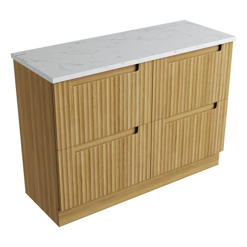 Lovina Floor Standing Harvest Oak Fluted Cabinet 1200*460*425mm with Cato Flat Stone Top [305520]