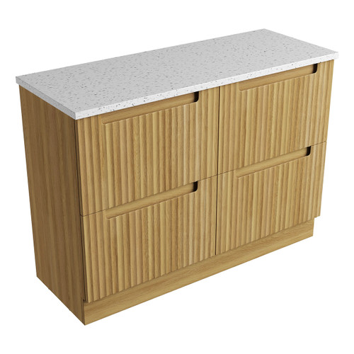 Lovina Floor Standing Harvest Oak Fluted Cabinet 1200*460*425mm with Snow Flat Stone Top [305511]