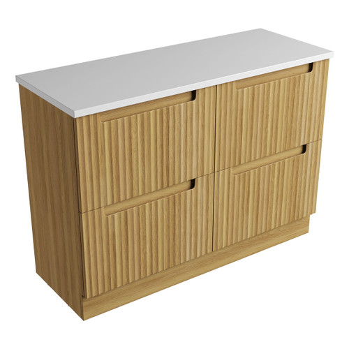 Lovina Floor Standing Harvest Oak Fluted Cabinet 1200*460*425mm with Pure Flat Stone Top [305581]