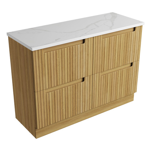Lovina Floor Standing Harvest Oak Fluted Cabinet 1200*460*425mm with Palis White Flat Stone Top [305466]