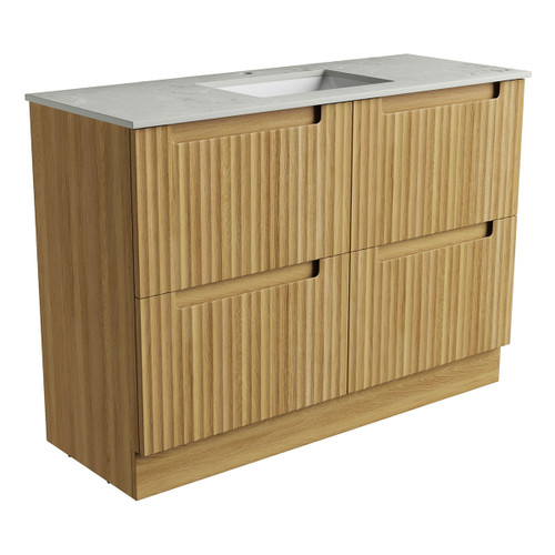 Lovina Floor Standing Harvest Oak Fluted Cabinet 1200*460*425mm with Alpine Undermount Stone Top [305474]