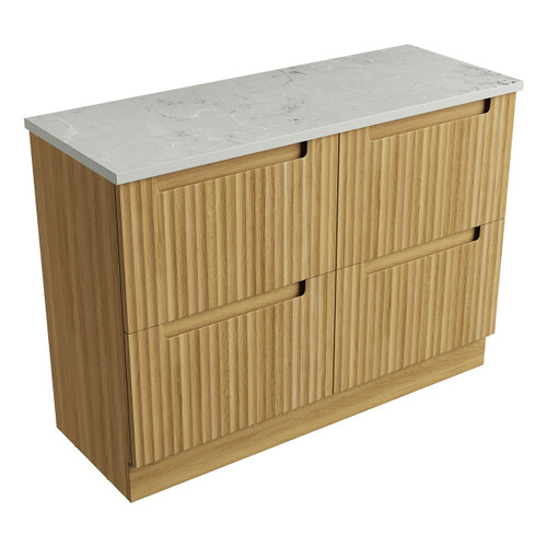 Lovina Floor Standing Harvest Oak Fluted Cabinet 1200*460*425mm with Alpine Flat Stone Top [305510]