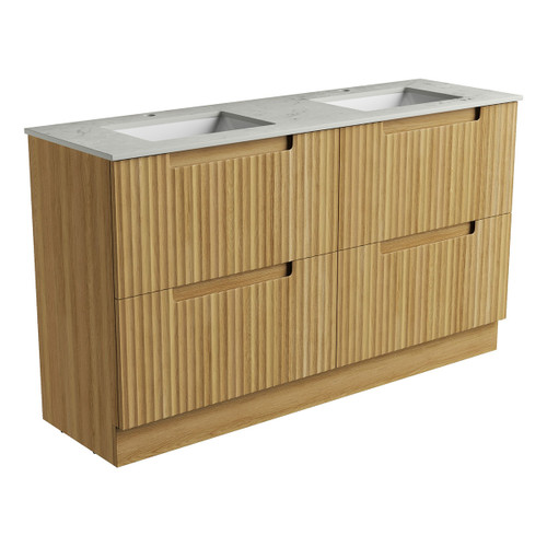 Lovina Floor Standing Double Harvest Oak Fluted Cabinet 1500*460*425mm with Alpine Undermount Stone Top [305467]