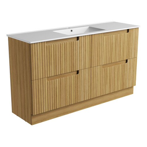 Lovina Floor Standing Single Harvest Oak Fluted Cabinet 1500*460*420mm with Ceramic Top [305557]