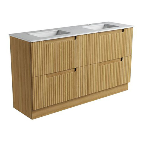 Lovina Floor Standing Single Harvest Oak Fluted Cabinet 1500*460*425mm with Cato Undermount Stone Top [305583]