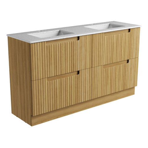 Lovina Floor Standing Single Harvest Oak Fluted Cabinet 1500*460*425mm with Snow Undermount Stone Top [305503]
