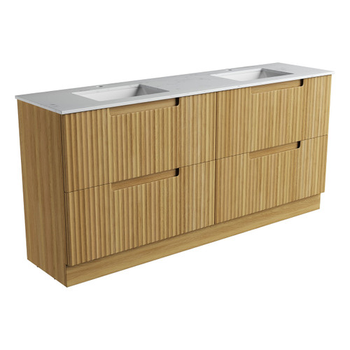 Lovina Floor Standing Double Harvest Oak Fluted Cabinet 1800*460*425mm with Cato Undermount Stone Top [305443]