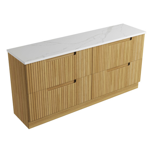 Lovina Floor Standing Double Harvest Oak Fluted Cabinet 1800*460*425mm with Palis Flat Stone Top [305552]