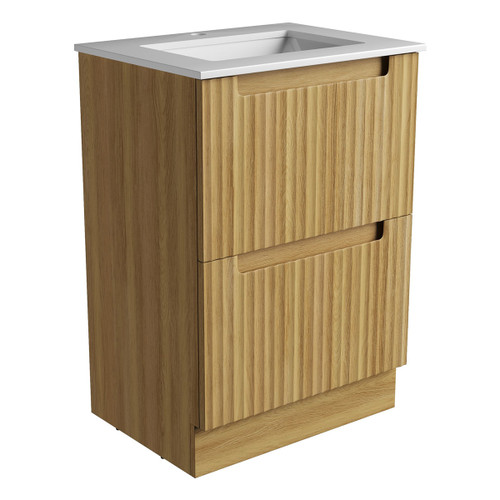 Lovina Floor Standing Harvest Oak Fluted Cabinet 600*460*425mm with Pure Undermount Stone Top [305486]