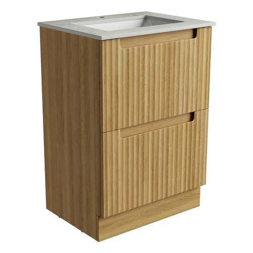 Lovina Floor Standing Harvest Oak Fluted Cabinet 600*460*425mm with Alpine Undermount Stone Top [305411]