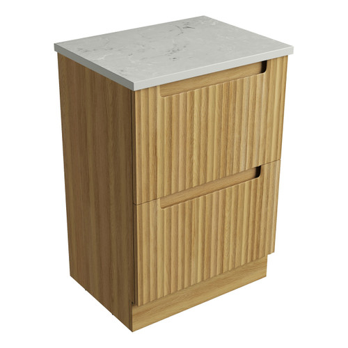 Lovina Floor Standing Harvest Oak Fluted Cabinet 600*460*425mm with Alpine Flat Stone Top [305534]