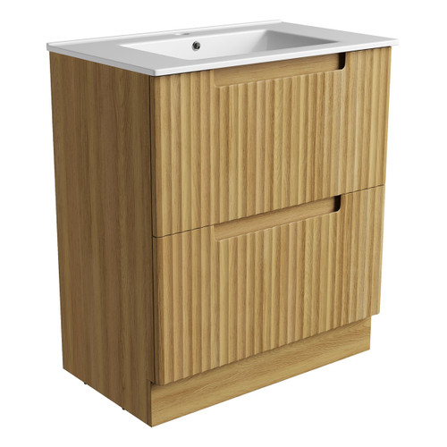 Lovina Floor Standing Harvest Oak Fluted Cabinet 750*460*420mm with Ceramic Top [305407]