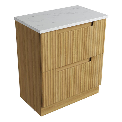 Lovina Floor Standing Harvest Oak Fluted Cabinet 750*460*425mm with Cato Flat Stone Top [305442]