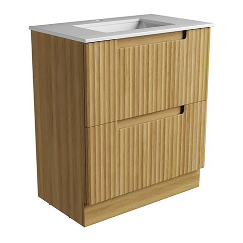 Lovina Floor Standing Harvest Oak Fluted Cabinet 750*460*425mm with Pure Undermount Stone Top [305395]