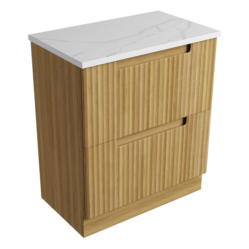 Lovina Floor Standing Harvest Oak Fluted Cabinet 750*460*425mm with Palis White Flat Stone Top [305428]