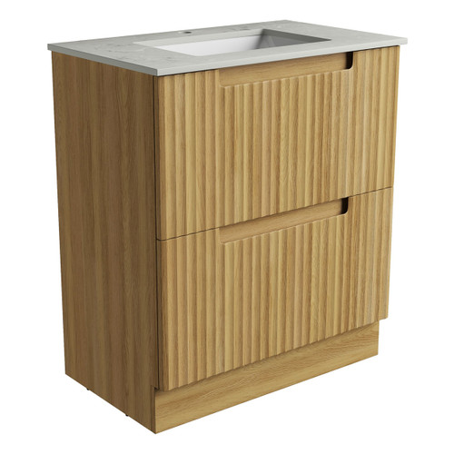 Lovina Floor Standing Harvest Oak Fluted Cabinet 750*460*425mm with Alpine Undermount Stone Top [305464]