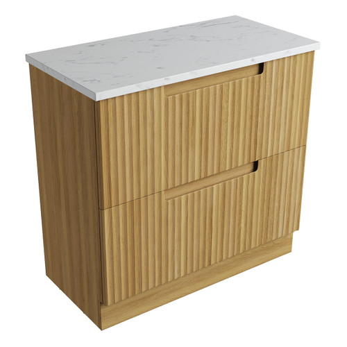 Lovina Floor Standing Harvest Oak Fluted Cabinet 900*460*425mm with Cato Flat Stone Top [305499]