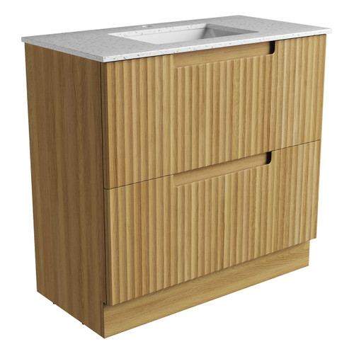 Lovina Floor Standing Harvest Oak Fluted Cabinet 900*460*425mm with Snow Undermount Stone Top [305560]