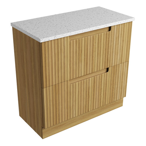 Lovina Floor Standing Harvest Oak Fluted Cabinet 900*460*425mm with Snow Flat Stone Top [305531]