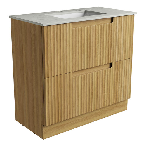 Lovina Floor Standing Harvest Oak Fluted Cabinet 900*460*425mm with Alpine Undermount Stone Top [305455]
