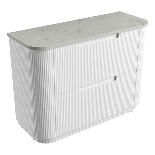 Curva Floor Standing Matt White Fluted Curved Cabinet 1200*460*880mm with Alpine Flat Stone Top [305578]