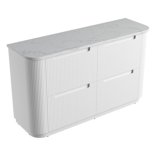 Curva Floor Standing Single Matt White Fluted Curved Cabinet 1500*460*880mm with Cato Flat Stone Top [305453]