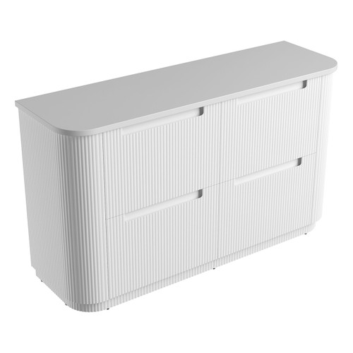Curva Floor Standing Single Matt White Fluted Curved Cabinet 1500*460*880mm with Pure Flat Stone Top [305462]